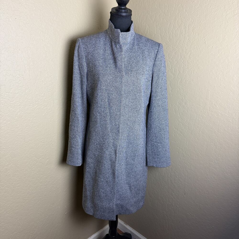 Elie Tahari Women’s Gray Wool Alpaca Blend Stand Collar Long Coat Size M
